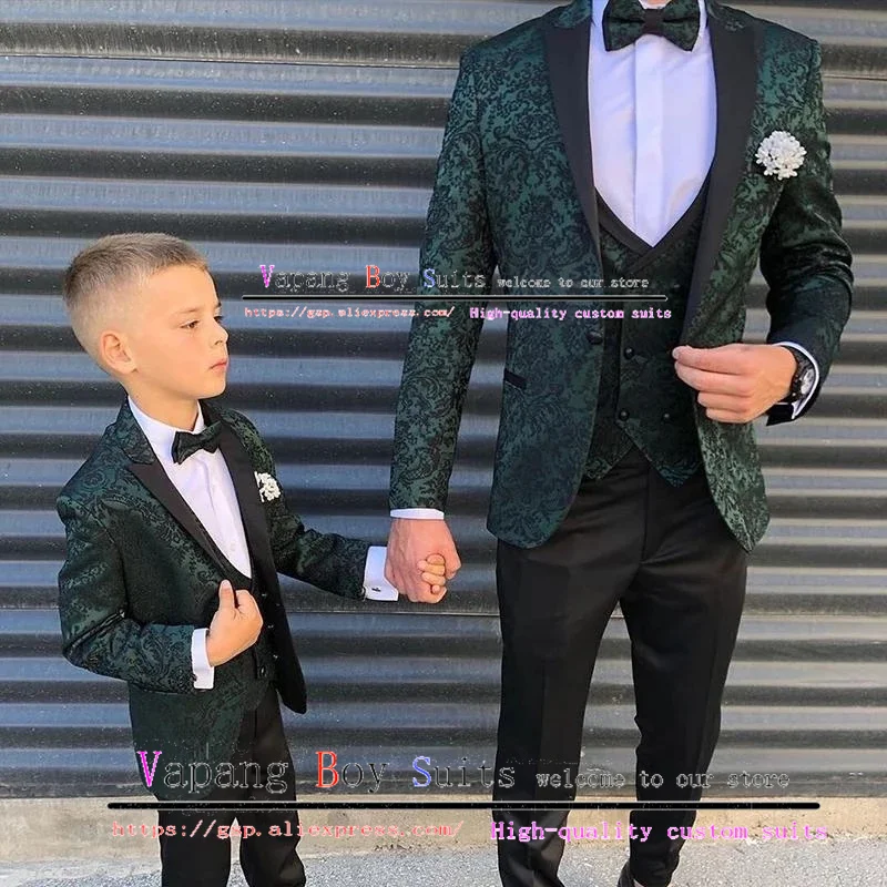 

Boys Suit Patterned Jacket Pants Vest Bow Tie 4 Piece Set Wedding Tuxedo Kids Formal Blazer Outfit for Child