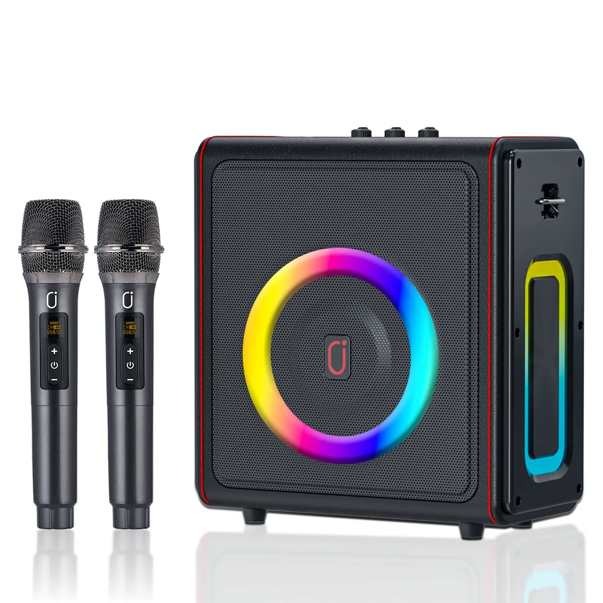 

B Portable Karaoke Speaker Led Karaoke Machine with Two Wireless Microphone Supports Bt/Usb/Aux/Tf Port Portable Bluetooth Speaker Adjustment Pa System