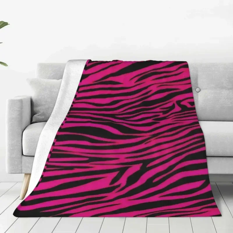 Gothic pink zebra stripes blanket velvet summer air conditioning multifunctional soft throw blankes for sofa car plush thin quil