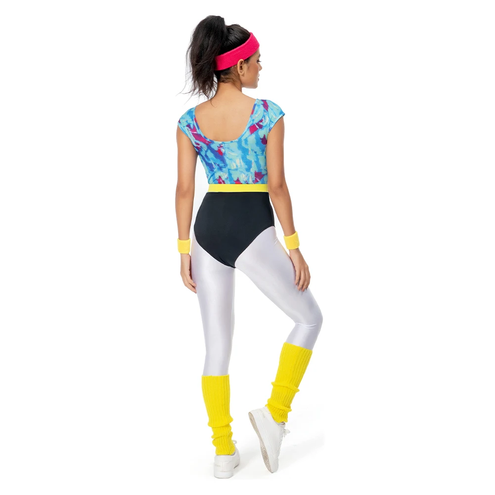 Disfraz de fantasía para mujer adulta, ropa deportiva de estilo Hippie de los años 80, para discoteca, estilo Retro, 6 unidades por Set