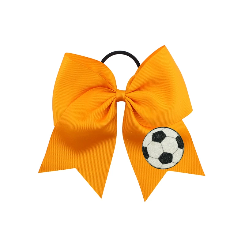 

12pcs/Lot 8'' Sports Soccer Football Softball Back to School Bows Clips Large Hair Bows With Tie Cheerleading Elastic Hair Tie