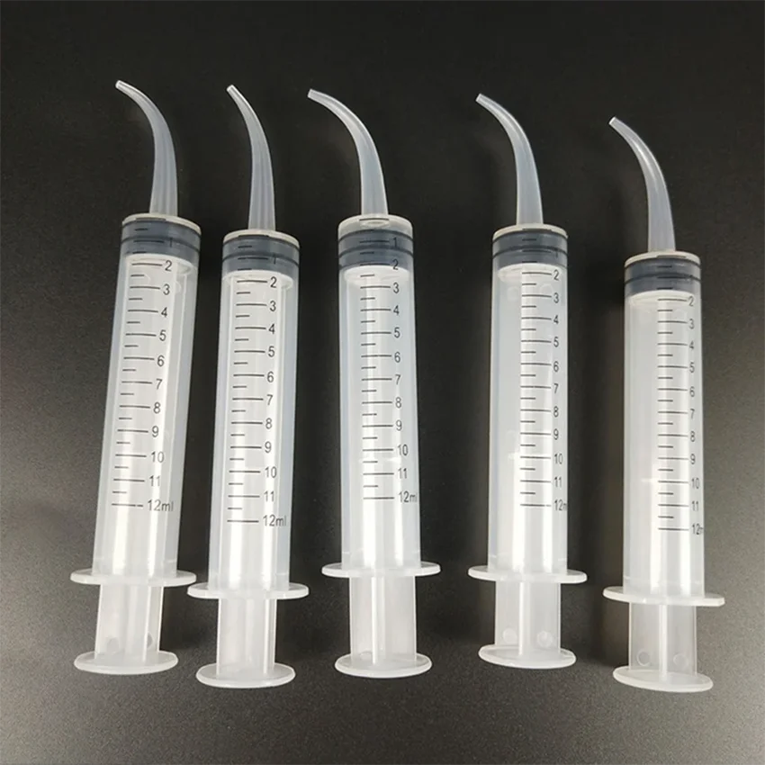 Plastic Syringe Syringe for Pet Irrigator Needle Free Injector Elbow Feeder 12mL 50Pcs