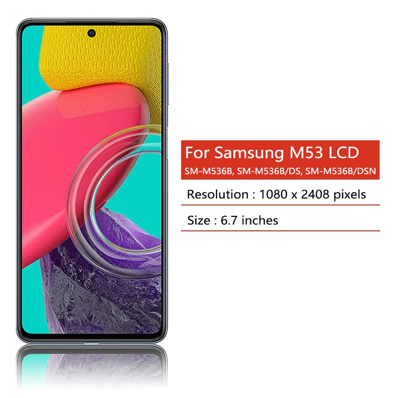 Super AMOLED M53 LCD Touch Screen Digitizer Assembly for Samsung M53 5G LCD M536 M536B Screen Pantalla Repair Parts