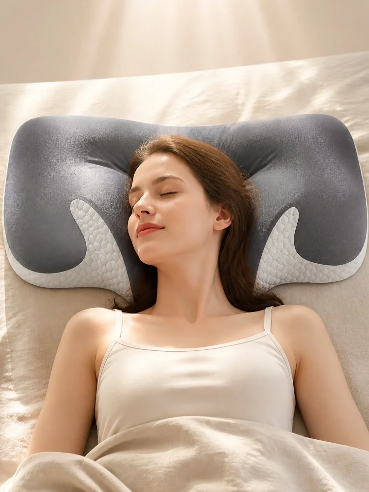 Kopfkissen Nackenschmerzen, Ergonomisches Nackenkissen Kopfkissen, Memory Foam Orthopädische Kissen, Schlafkissen für Seitenschläfer Rücken & Bauchschläfer (65.8 X 35.6 X 9/12cm)