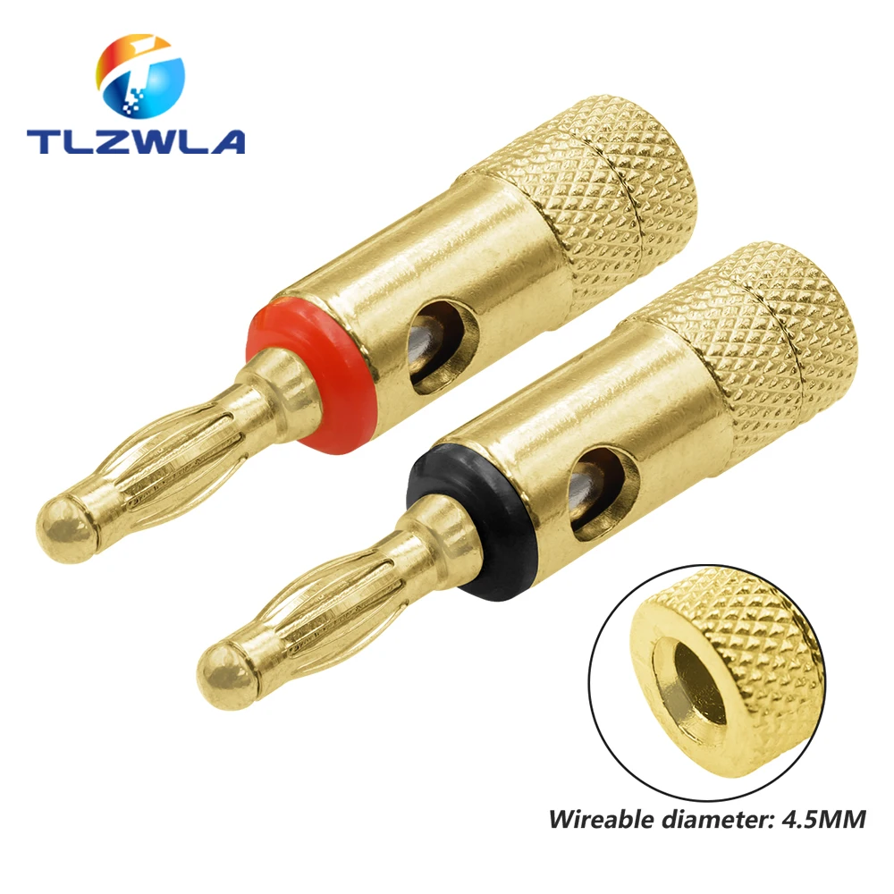 2PCS 24K Gold-Plated Musical Cable Wire Banana Plug Pro Audio Speaker Connector Plated Musical Speaker Pin Connector