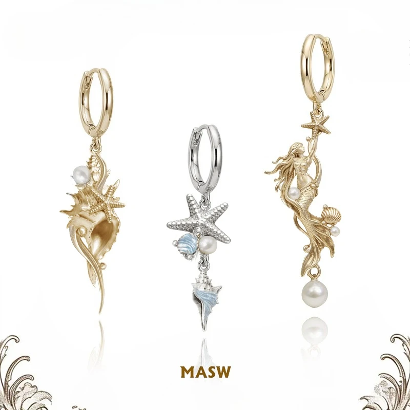 MASW Original Design Luxury Temperament Mermaid-Shaped Earrings For Women Party Gifts Trendy Jewelry Fine Accessories