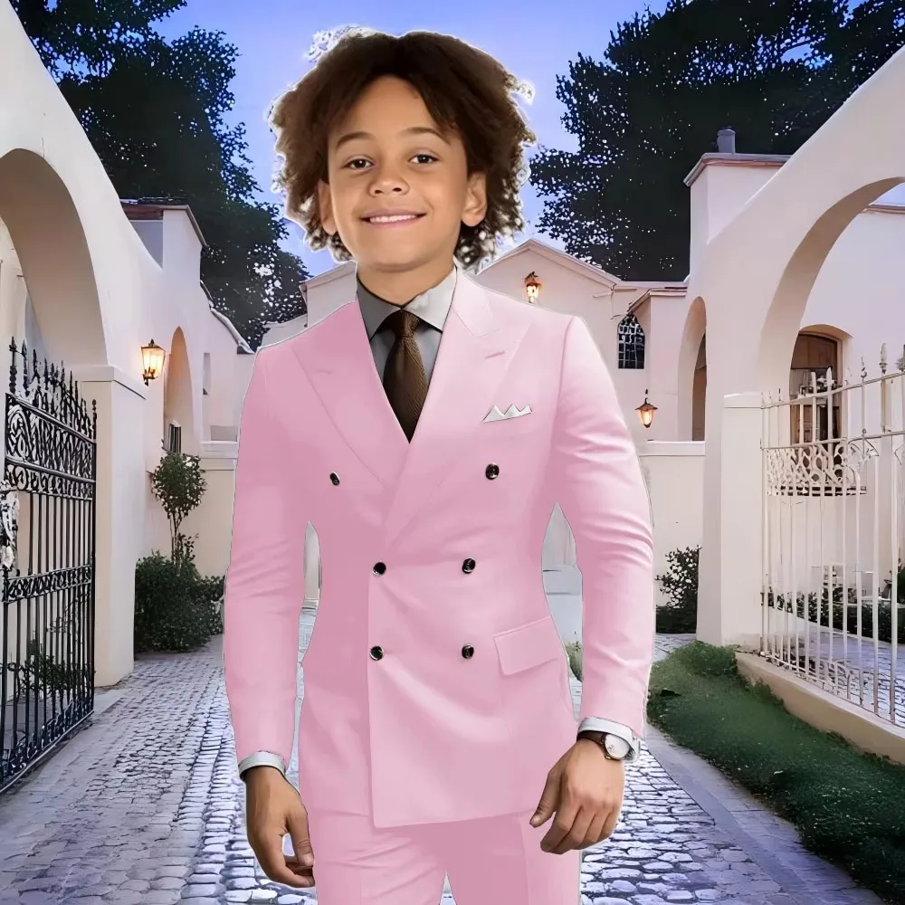 Elegant Slim Fit 2-Piece Boy's Wedding Suit Set with Double Breasted Jacket And Pants Groomsman Tuxedo Formal Blazer for Boys
