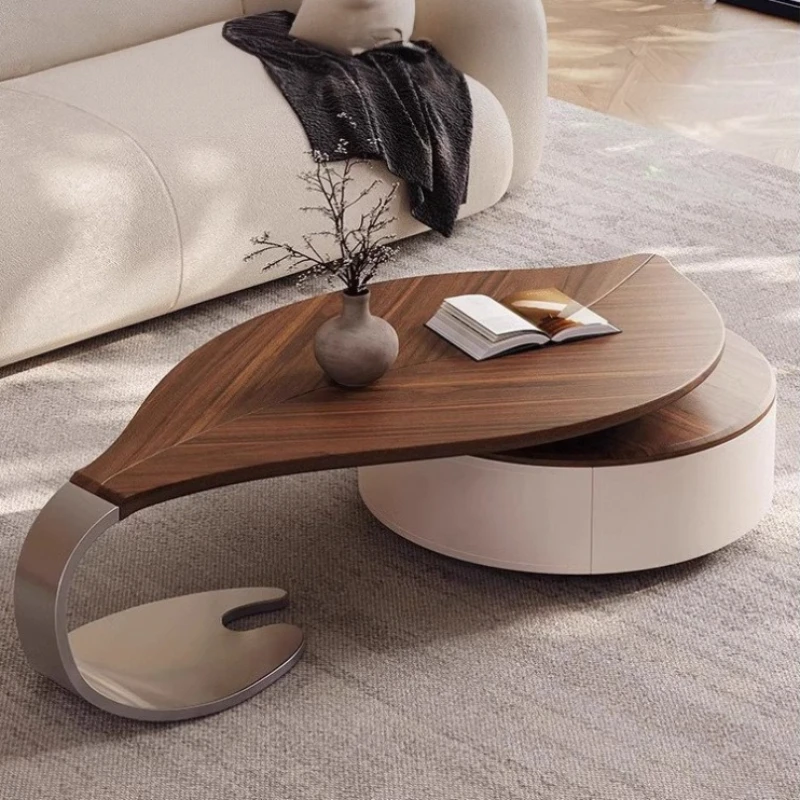 

wind leaf coffee table household modern living room size apartment creative solid wood locker walnut color coffee table