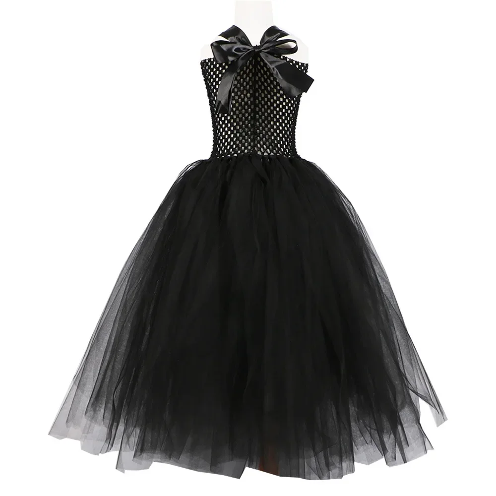 Handgefertigtes Tutu-Prinzessinnenkleid für Mädchen, Cosplay-Kostüm Böse Königin, Schwarzes Netzgewebe, Karnevalsparty, Zauberstab, Dämonische Hexenkleider – Detail 7