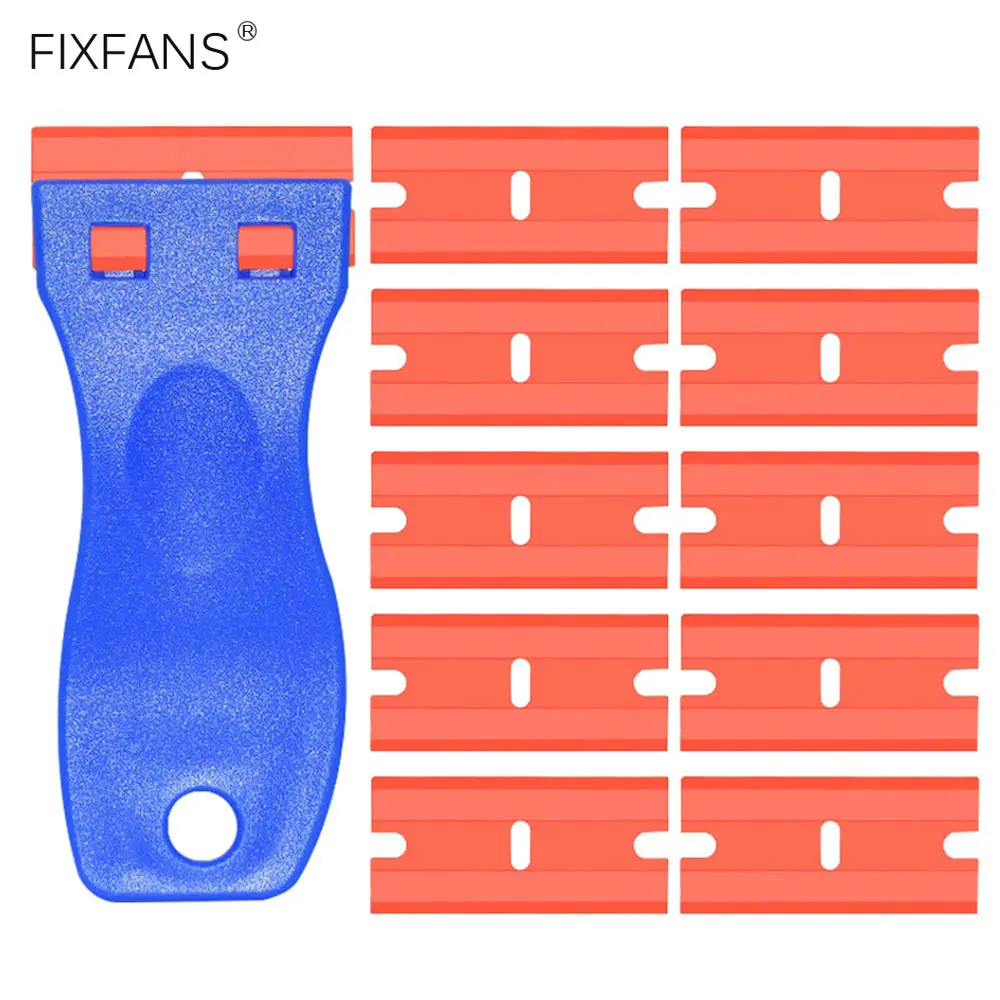 Plastic Scraper Tool with 10Pcs Replacement Plastic Blades for Glue Adhesive Cleaning Removing Labels Stickers Decals Paint