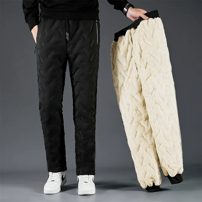 Triple ply winter fleece cotton pants Men's fleece and cotton padded tracksuit pants large size down cotton pants