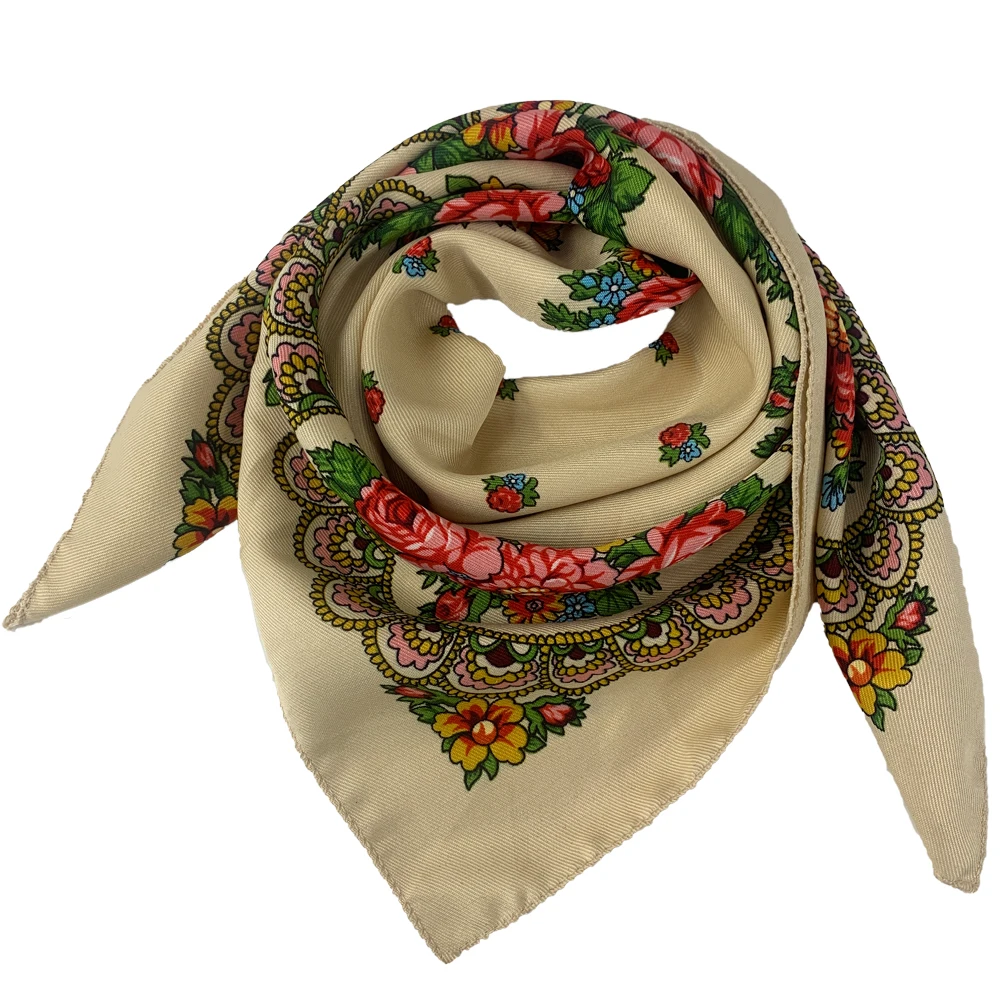 70*70cm Russian Square Scarf Luxury Floral Print Bandana Shawl Female Headband Scarves Ethnic Handkerchief Babushka Head Wraps