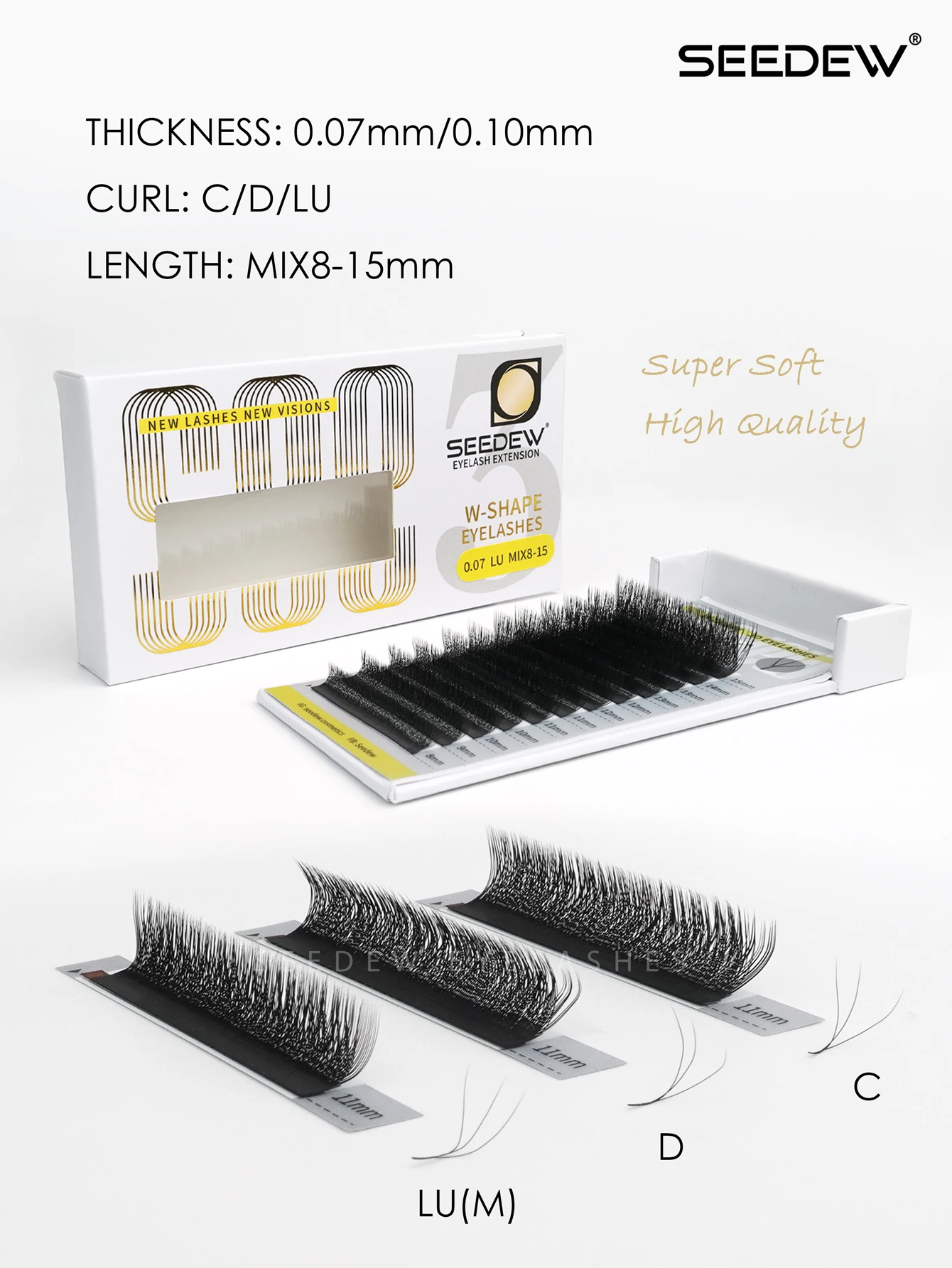 SEEDEW 0.07/0.10 3D Premade Fans Makeup W Shape C/D/LU curl Professional Individual Lashes Full Dense Synthetic Hair Soft