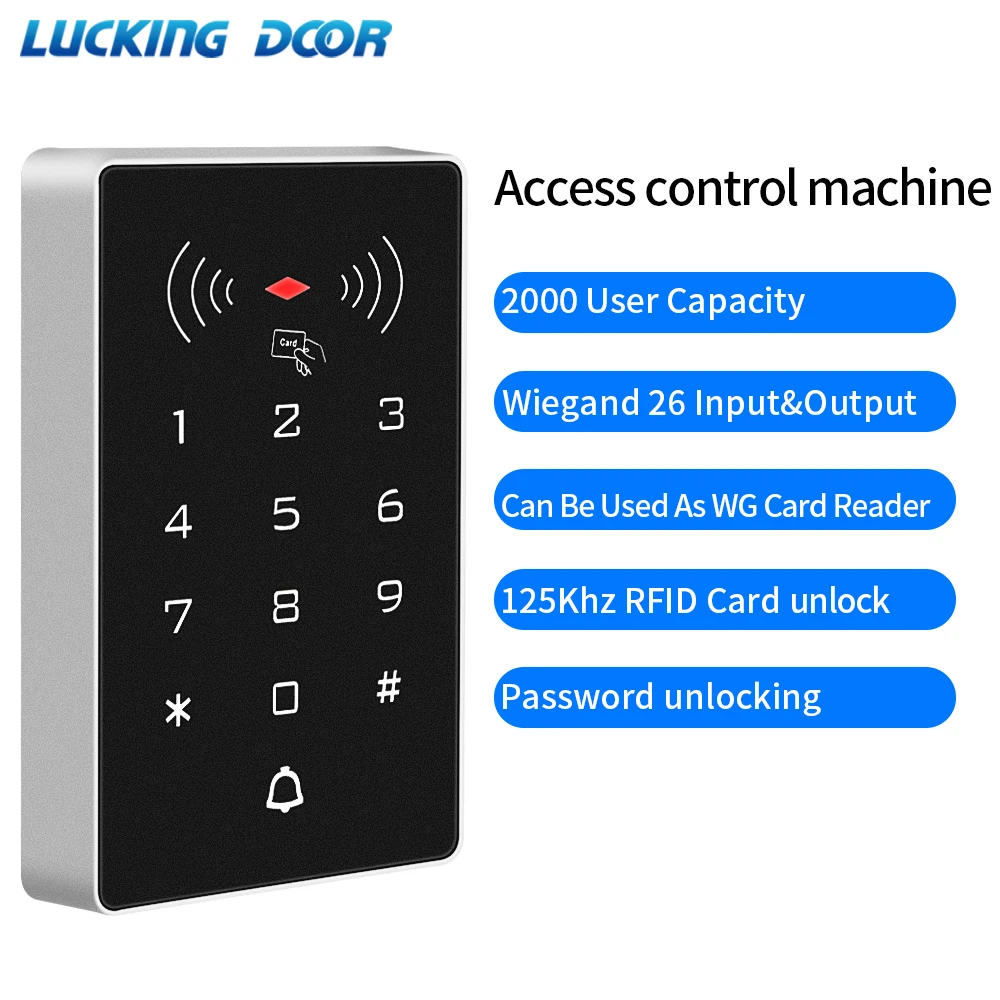 Lucking Door K8 2000 Users 125kHz / 13.56MHz RFID Keypad Stand Alone Access Control Panel Wiegand 26 Gate Door Opener DC 12V 24V