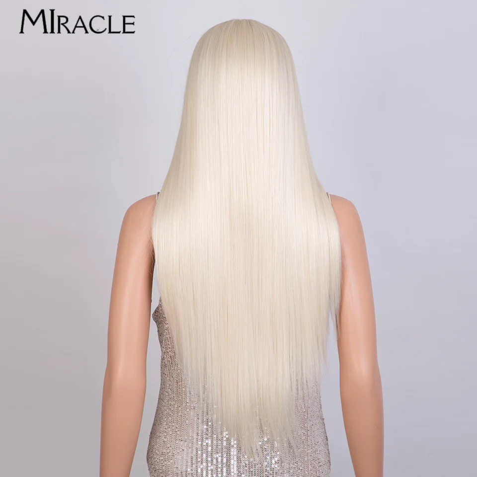 MIRACLE Synthetic 28'' Straight Lace Front Wig for Women Female Fiber Hair Ombre Lace Wig For Woman Cosplay Colorful Blonde