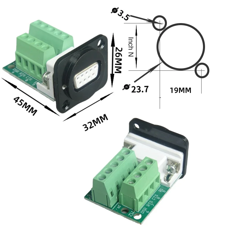 DB9 conector terminal soquete fêmea com parafuso, adaptador de painel fixo, preto e prata, módulo, D-Type