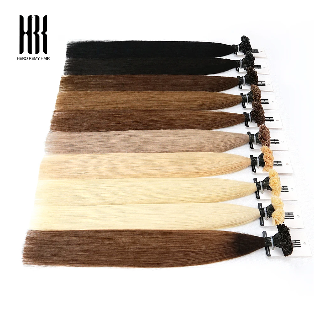 كبسولات الكيراتين U تلميح وصلات شعر ريمي 100% شعر بشري طبيعي حقيقي الانصهار شعر ريمي بطل مسبق الربط 0.8 جرام/حبلا 14-22 بوصة