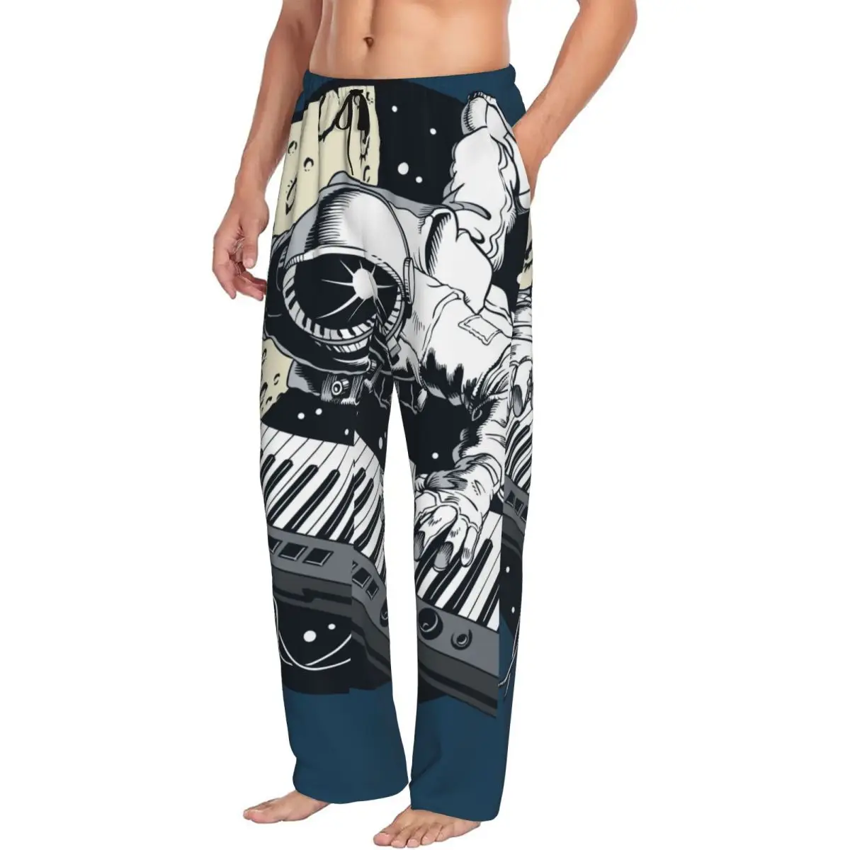 Mens Pajamas Pyjamas Pants Funny Astronaut Playing Piano Synthesizer In Space Lounge Pants Sleep Bottoms