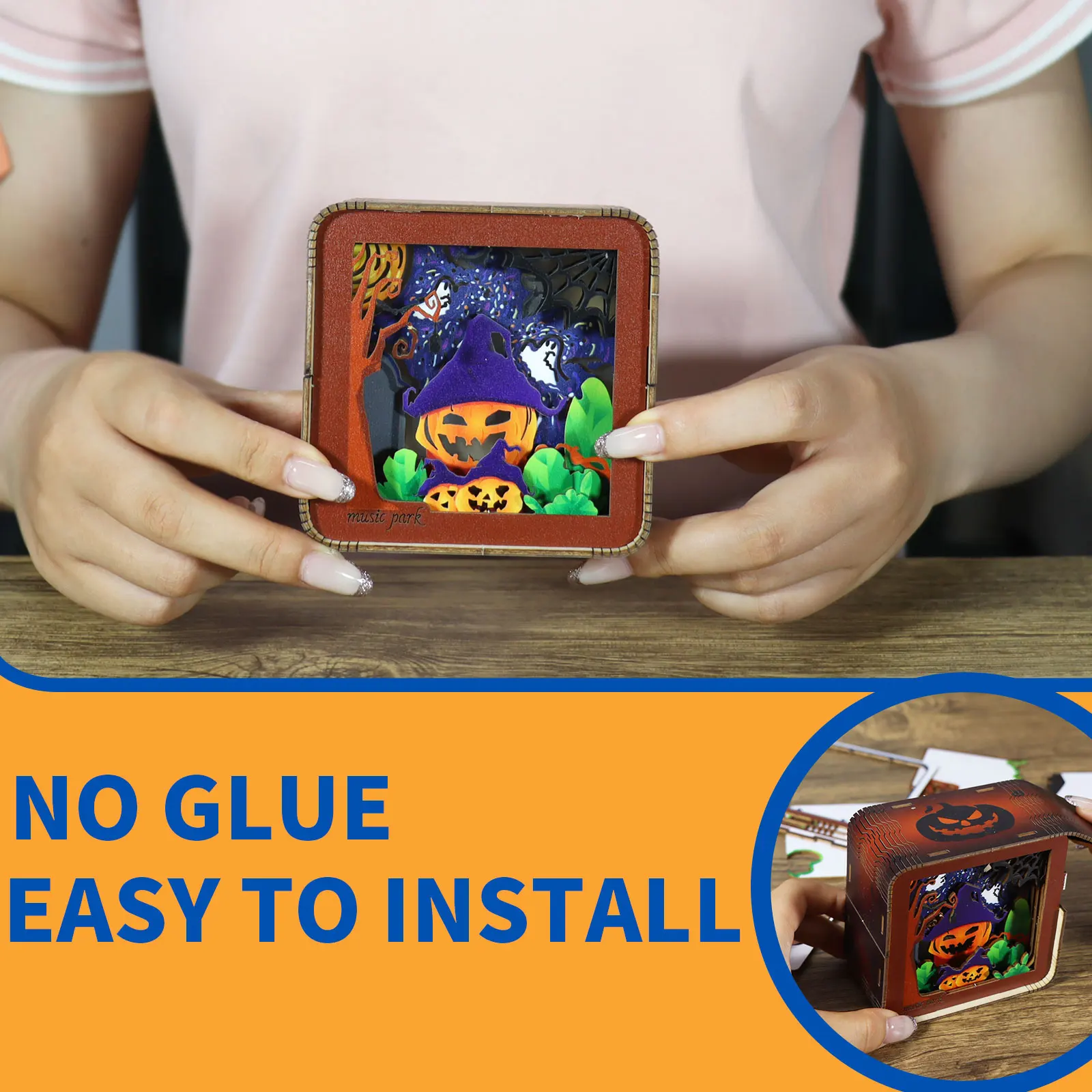 Musikpark 3D-Halloween-Puzzles aus Holz, Dekorationen, Kunsthandwerk für Erwachsene, Nachtlicht-Modellbausätze zum Bauen von Weihnachtsgeschenken für Frauen