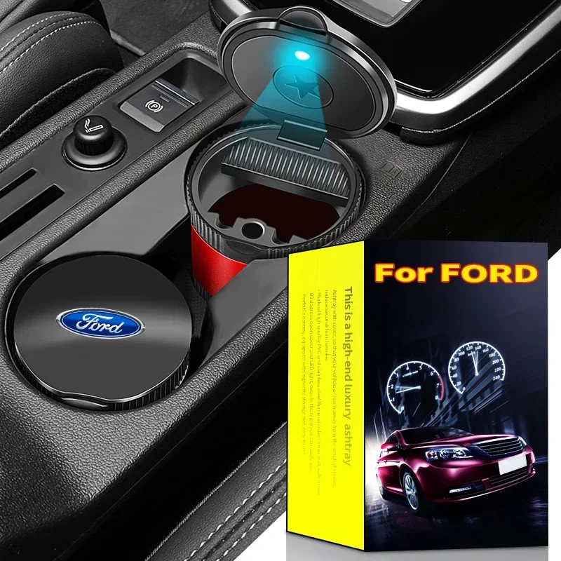 New Car Ashtray LED Removable Car Cup Holder For Ford Focus 2 3 4 MK2 MK3 MK4 MT Mustang Fiesta Mk7 Escape F150 Auto Accessories