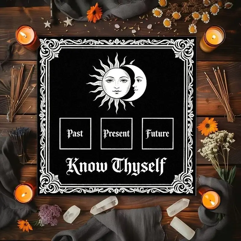 VIKAMA Pentagram Sun And Moon Past Present Future Altar Cloth Tarot Card Tablecloth Wika Divination Tarot Mat Spiritual Decor