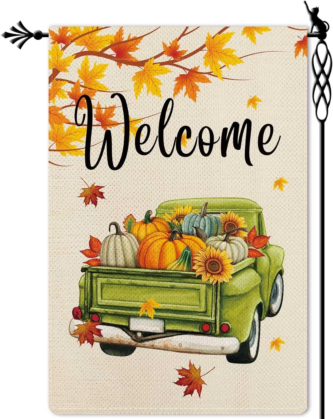 Welcome Fall Garden Flag Pumpkin Truck Garden Flag Hello Autumn Vertical Double Sided Rustic Farmland Burlap Yard Lawn Outdo yyi