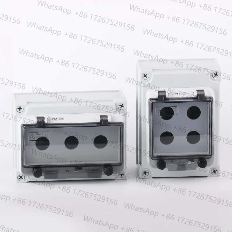 Outdoor Waterproof Button Switch Control Box IP67 1-7 22mm Dia Hole Emergency Stop Start Juction Box w Cable Gland
