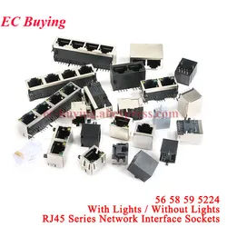 1Pc-5Pcs RJ45 Socket 8P8C 59 Network Modular Plug Connector Mounting Ethernet Network Cable Adapter Data Transfer LED Lamp Rj-45