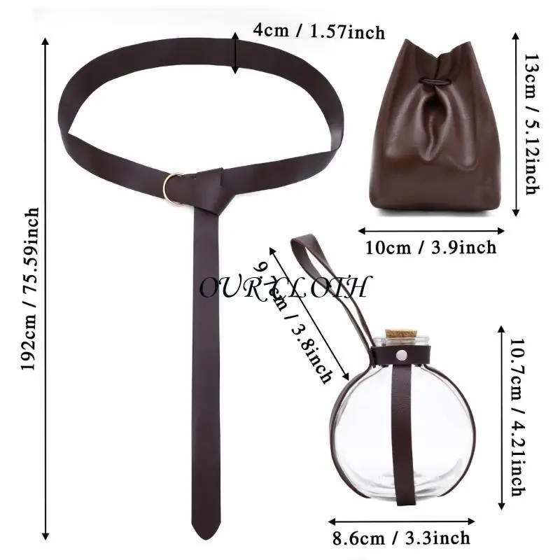 Średniowieczne skórzane torba ze skórzaną torbą w talii boczne pakiet z korek miksturą butelkę Medieval skórzana torba