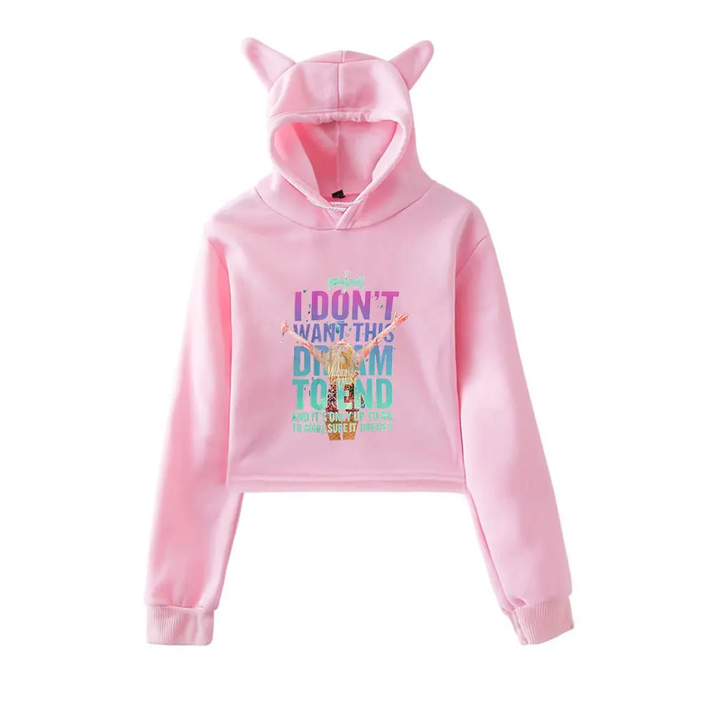 

Kesha Merch винтажная уличная одежда 90-х годов с логотипом, толстовки с капюшоном для девочек, укороченный модный спортивный пуловер с кошачьими ушками