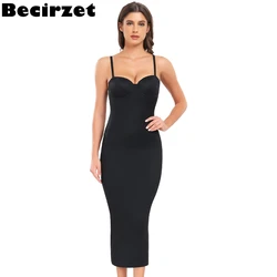 Sexy Girl Shapewear Push Up Slimming Body Shaping Waist Control Women's Black Long Backless Slip Dress With Cup