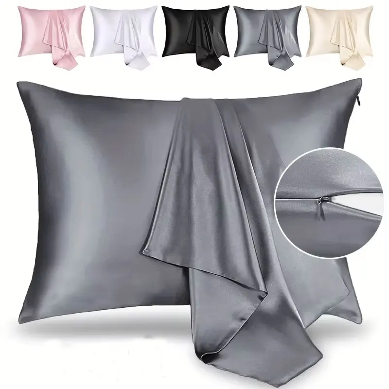 1pc/2pcs Satin Pillowcase 21 Momme 600 Thread Count for Hair and Skin , Hypoallergenic Breathable Both Sides satins with zipper
