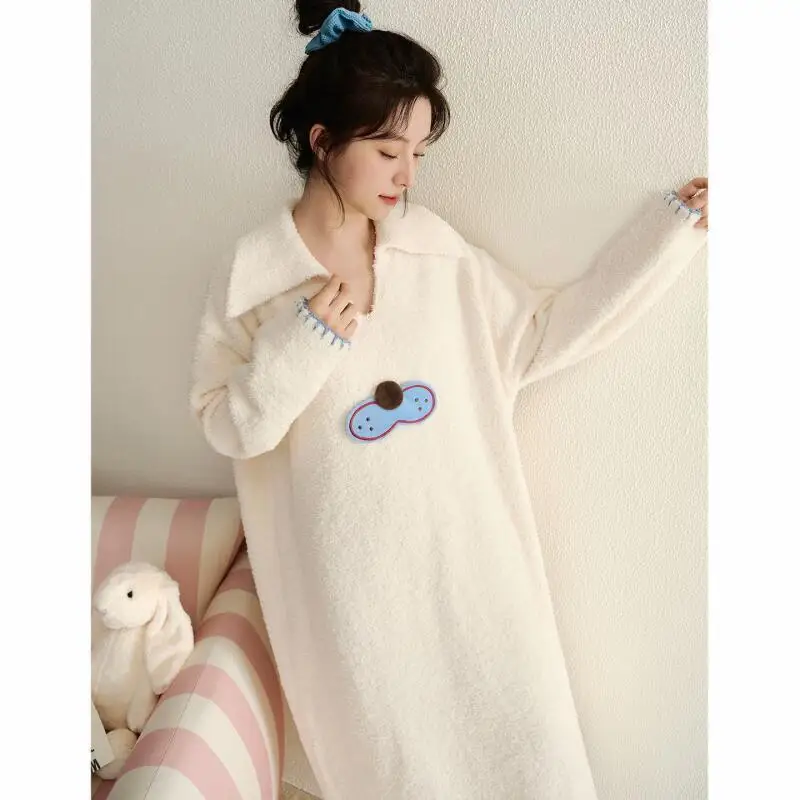 Pakaian Rumah Musim Dingin Gadis Kawaii, Dapat Dipakai Sebagai Pakaian Luar, Pakaian Tidur, Menjaga Kehangatan, Pakaian Tidur Tebal, Set Piyama Bulu Karang Lucu