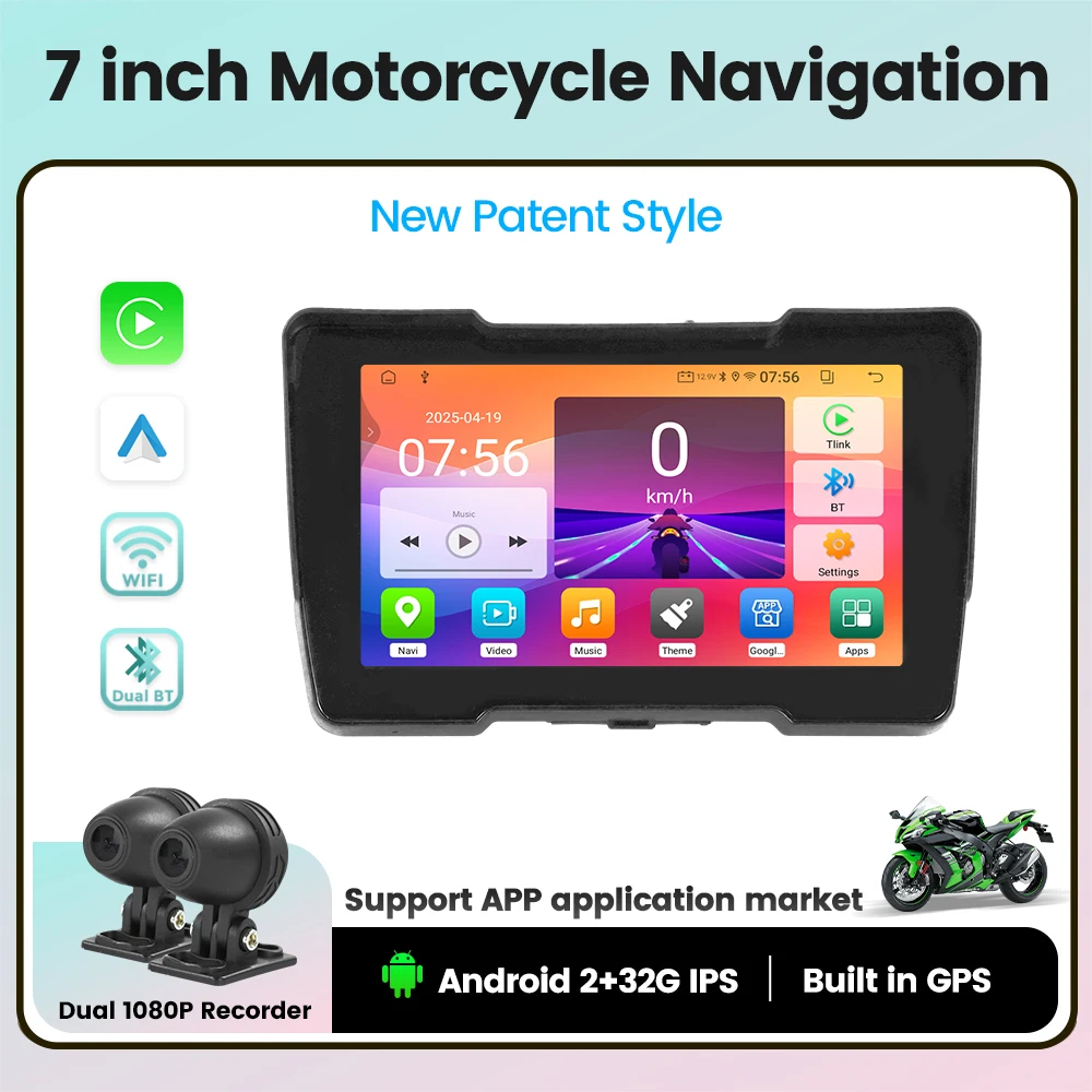 

NaviFly Android 12 2+32GB Portable 7 inch Motorcycle GPS Navigation DVR Motorcycle CarPlay Screen Auto Moto Monitor WIFI Dual BT