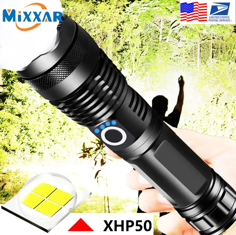 ZK90 Dropshipping LED Flashlight XHP50 Tactical Flashlights USB Rechargeable Waterproof Zoomable 18650 26650 Torch