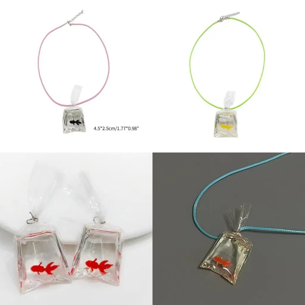 

A52E Carp Fish Necklace Creative Transparent Water Bag Fish Choker Japanese