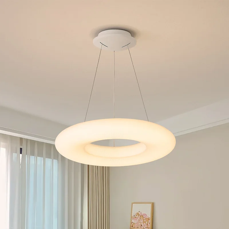 

SANDYHA Nordic Style Bedroom Pendant Light Cream Circular Lampshade LED Lamp Restaurant Chandelier Living Room Lighting Fixtures