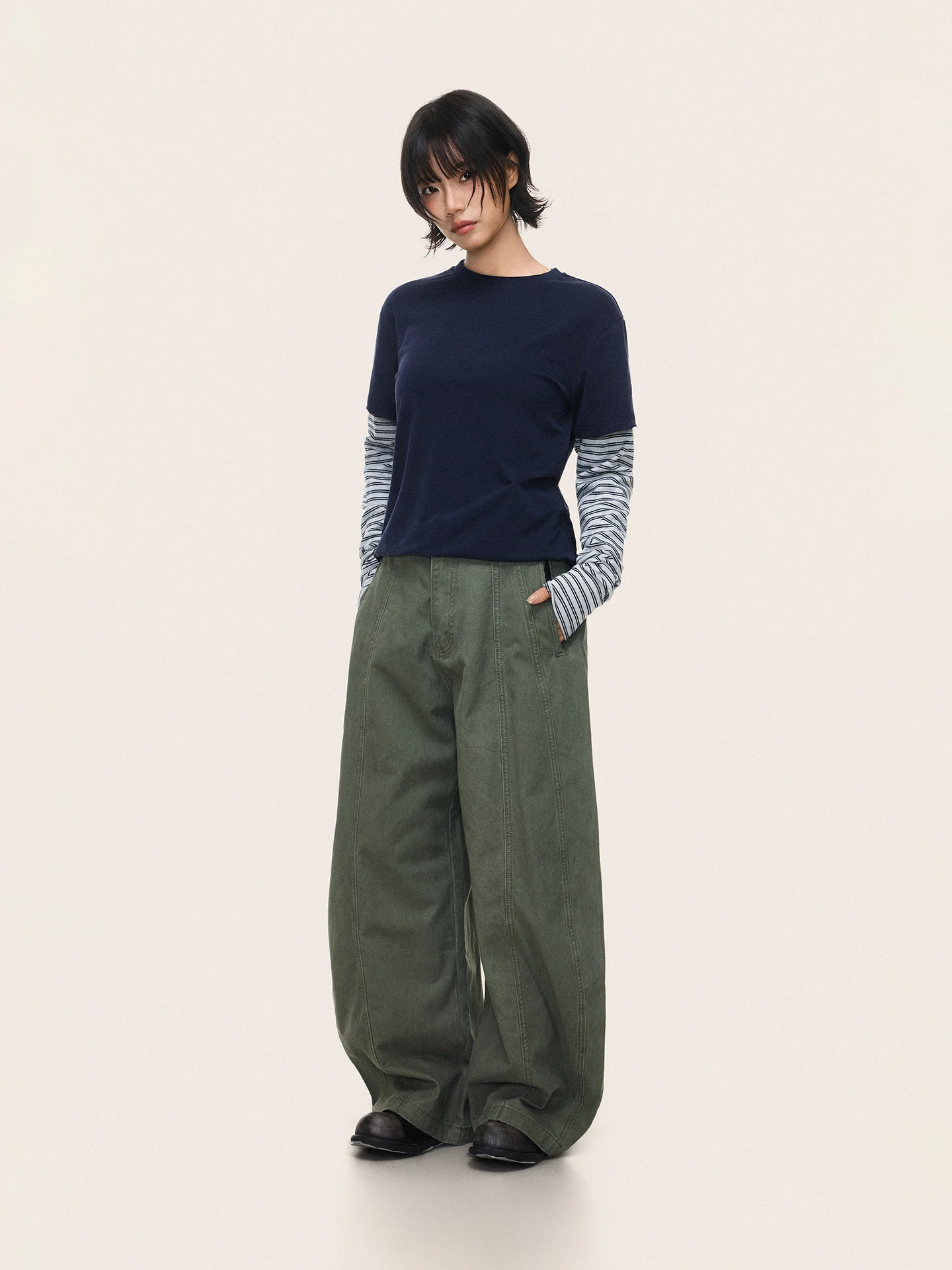 

SUNDAYPLAN American Decosition Design Loose Casual Pants Simple Versatile Bent Knife ape l Waist Cotton Trousers