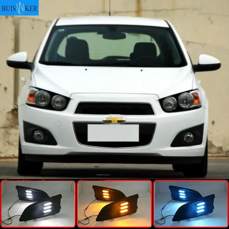 1 Set For Chevrolet Chevy AVEO Sonic 2011 2012 2013 Car LED DRL Light Daytime Running Light Daylight With Turn Signal Lamp