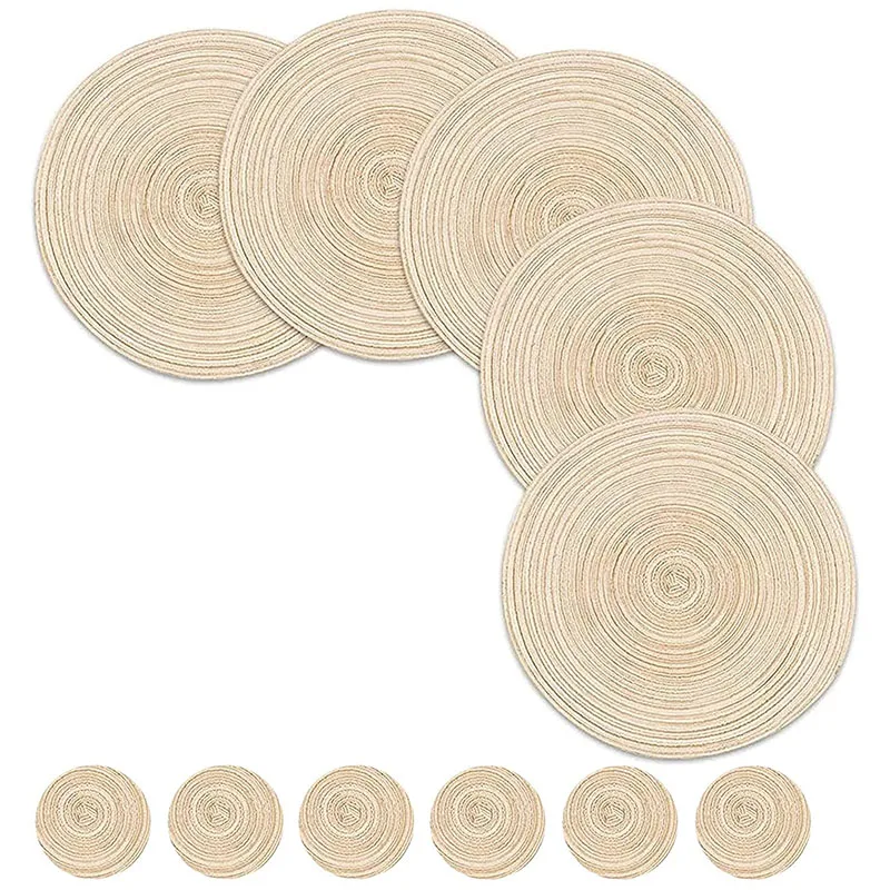 

12 PCS Round Placemats And Coasters Set(15 Inchx15 Inch&4.33 Inchx4.33 Inch)