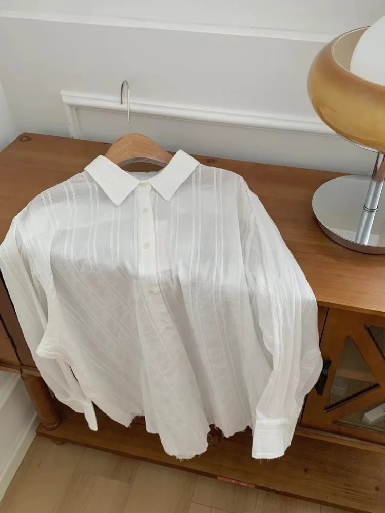 

Casual Linen Cotton White Shirt Summer Texture Quality Mid-Length Loose Women's Fashion Premium Collection Shirt