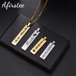 Afirstee Personalized Custom Engrave Name Rectangle Pendant Necklace Stainless Steel Couple Necklaces For Lovers Jewelry Gift