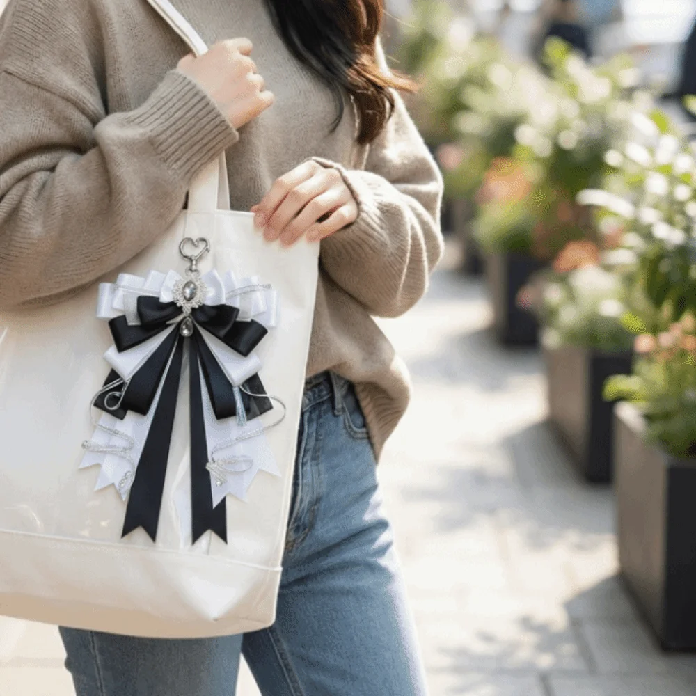 Cute Anime Ita Bag Accessories Rhinestone Convenient Double Layer Ribbon Bow Pendant Multi-layered Bow Keyring Attachment