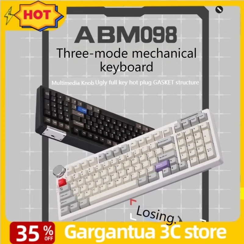 

Abm098 Tri-Mode Mechanical Keyboard Ergonomics 98 Key Gasket Via Hot Swap Rgb Type-C Desktop Office Pc Ios Gifts Gaming Keyboard