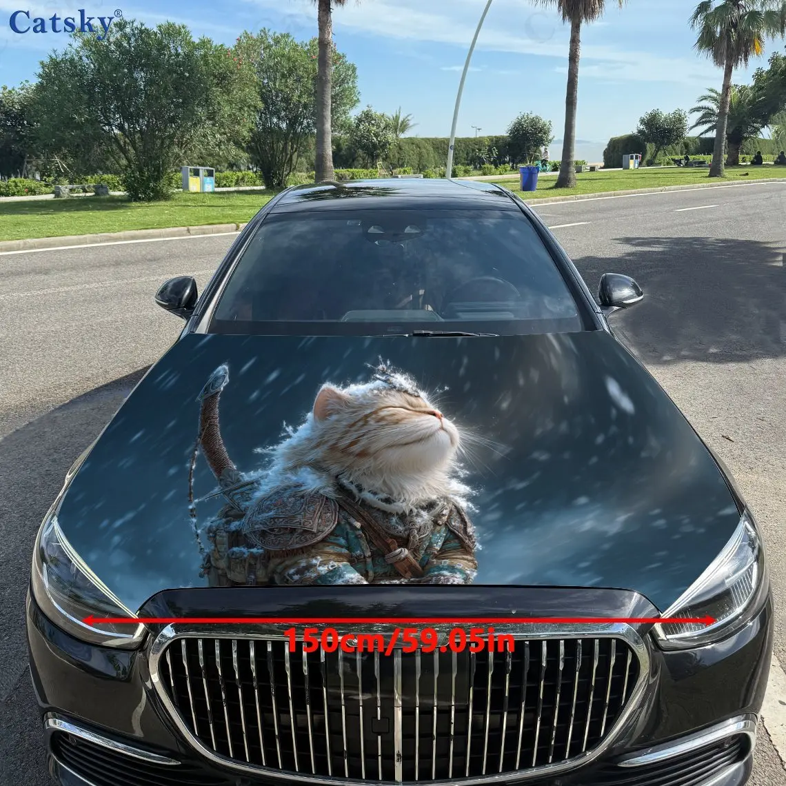 ملصق غطاء محرك السيارة Armor Cat Warrior PVC عصا مقاومة للماء ذاتية اللون، ملحقات خارجية للسيارات المذهلة ديكور حماية هدية لمحبي السيارة
