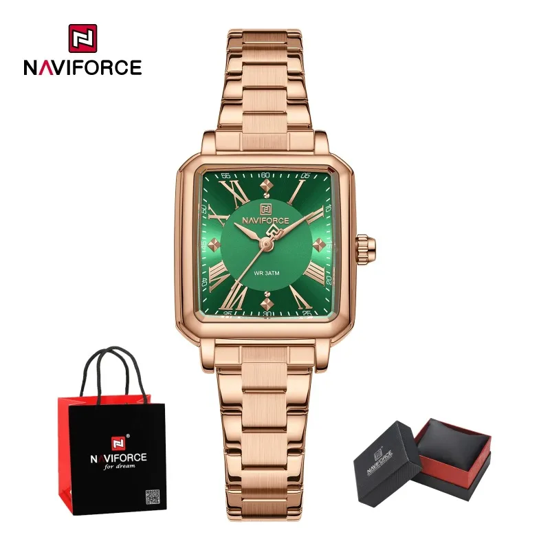 

New Style Package Gifts NAVIFORCE Elegant Stainless Steel Ladies Clock Women's 30M Waterproof Wristwatch Original Double Snap
