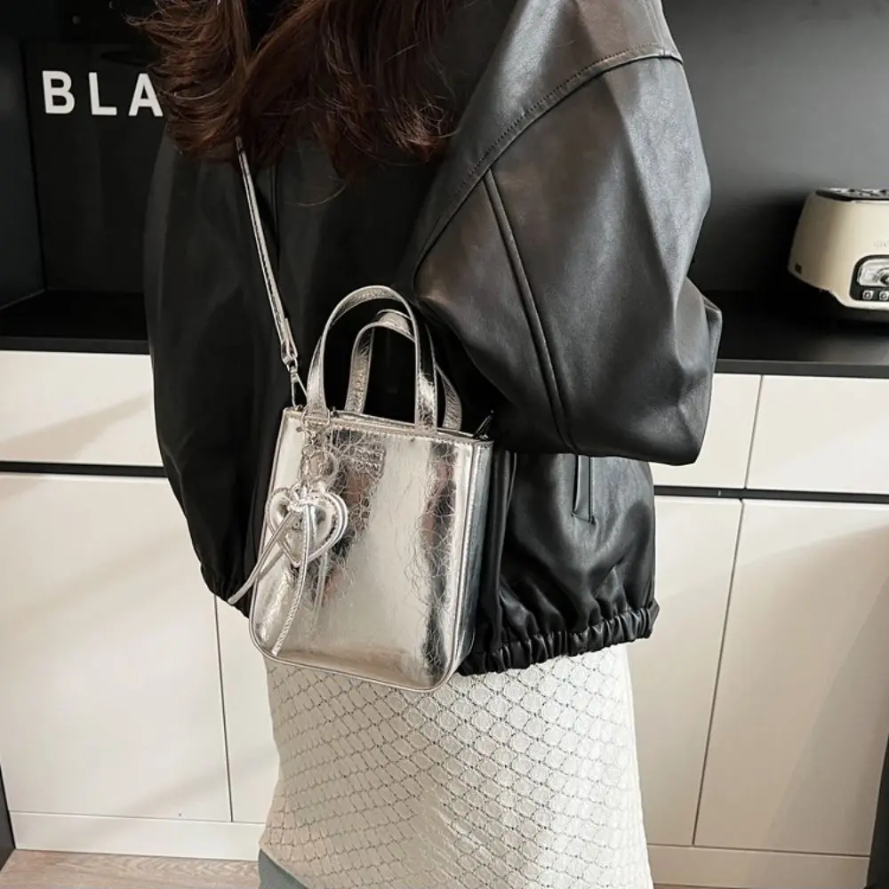 

Trendy Pu Leather Shoulder Bag with Love Keychain Pendant Chic Small Square Bag Versatile High Quality Handbags for Women
