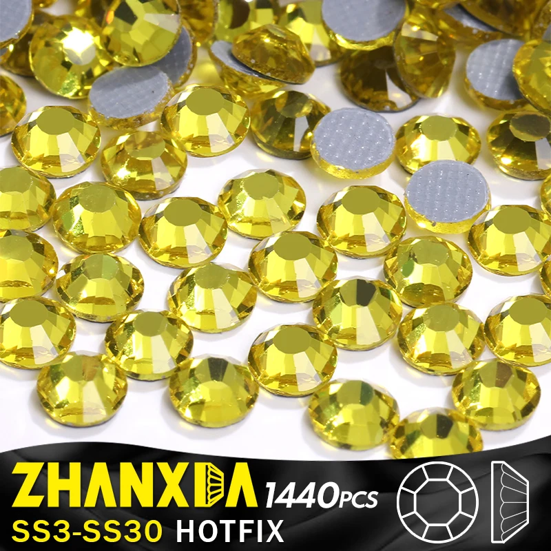 

Lemon Yellow Glass Bulk Rhinestones For Tumblers Cabochon Strass Hotfix Crystals Decoration For Dress Handicraft 2-6mm Wholesale