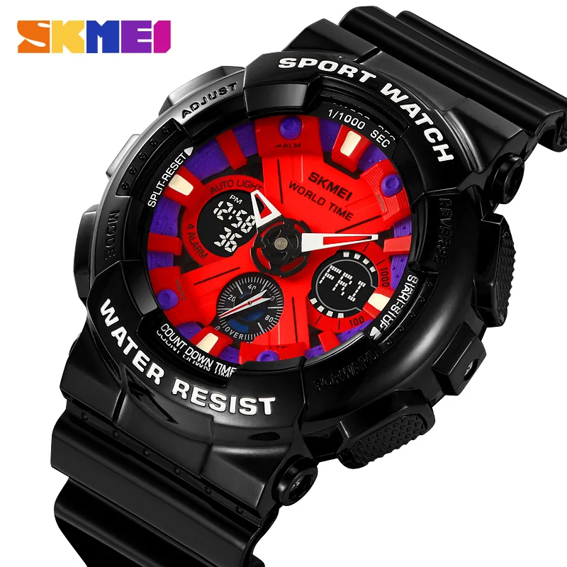 SKMEI Multifunctional Countdown Sport Watches Mens 5Bar Waterproof  LED Light Electronic Calendar Clock male Wristwatch