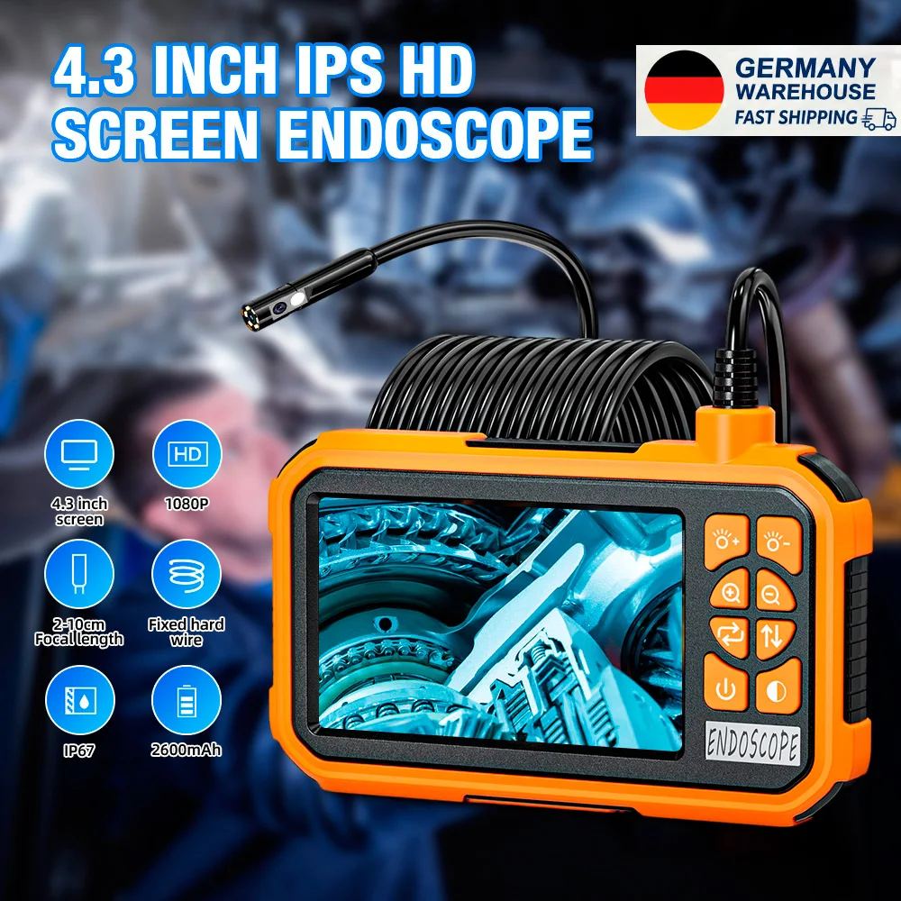 Cámara endoscópica industrial HD con pantalla IPS de 4.3 pulgadas y 2600mAh para inspección de tuberías de automóviles, boroscopio de 10M, cámara de inspección tipo serpiente, resistente al agua.